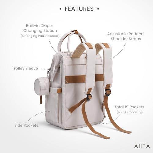 Diaper Bag Backpack, Multifunction Diaper Bag with Changing Station, Stylish Baby Bags, Large Unisex Diaper Backpack for Mom and Dad, Baby Registry Search, Portable Changing Pad – White Beige - color: White Beige