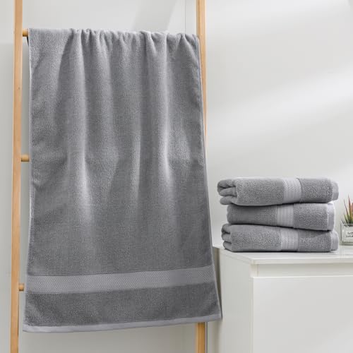 100% Cotton Hand Towel Set of 4, Oversized Ultra Soft Luxury Towels, Thick Plush, Absorbent Heavyweight, Guest Bath, Hotel, Spa, Home Bathroom, Shower,20" x 40" (Grey) - color: Grey
