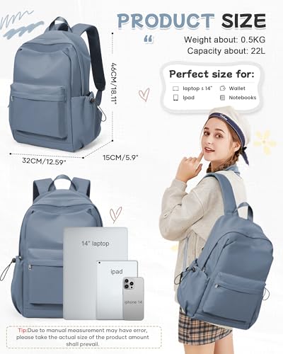 SEAFEW Blue School Backpack for Girls Boys, Small Waterproof Bookbag for Women Men, College Student School Bag, Lightweight Travel Rucksack Casual Daypack,Laptop Backpacks - color: Blue