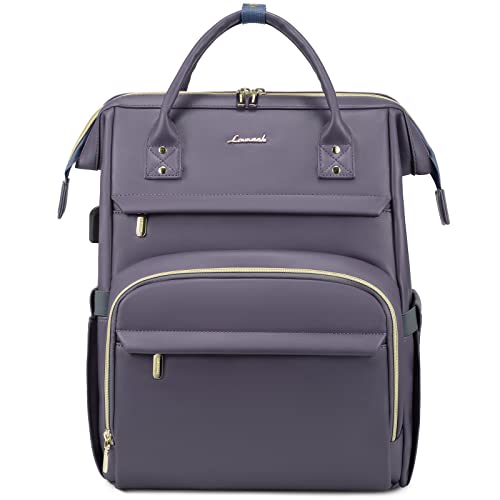LOVEVOOK Leather Laptop Backpack for Women 18 inch,Travel Backpack Purse Nurse Teacher Backpack Computer Laptop Bag,Professional College Business Work Bags Carry On Backpack with USB Port,Grey Purple - color: Grey Purple, size: 18 Inch