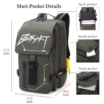 BESMART Hiking Outdoor Travel Backpack with Design, Water-Resistant Laptop Daypack Book Bag with Multi-Layer for Men & Woman (Army Green) - color: Army Green