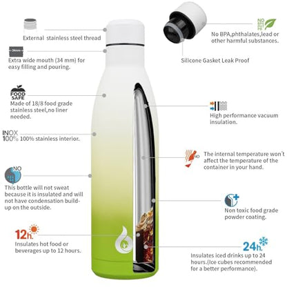 BJPKPK 25 oz Insulated Stainless Steel Water Bottle, Metal Sports Flask - color: Elegant Green, size: 25 Ounces