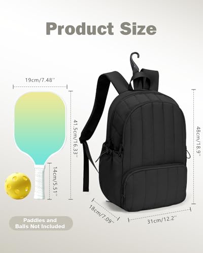 Pickleball Bag, Pickleball Backpack with Shoe Compartment and Paddle Slots, Large Sports Gym Backpack with Wet Pocket - color: Black