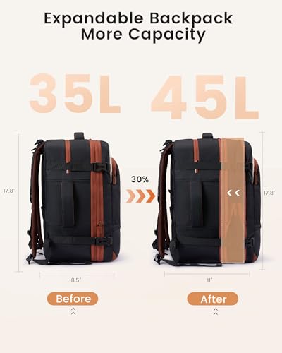 LOVEVOOK Travel Backpack for Women, 45L Expandable Large Carry On Backpack, Personal Item Travel Bag Flight Approved, Business Weekender Overnight Essentials Waterproof Back Pack, Fit 17 Inch Laptop - color: Black-beige-brown, size: 45L-17.3 Inch-3Pcs