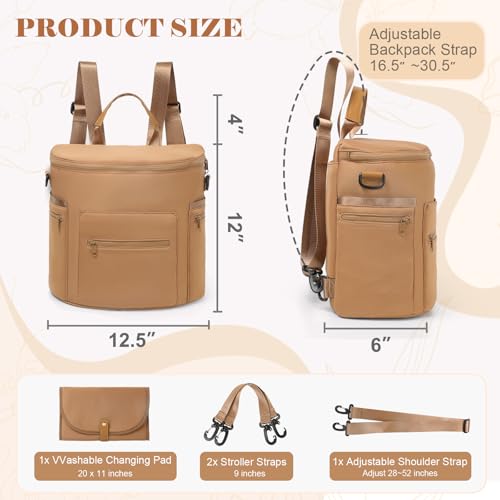 miss fong Neoprene Diaper Bag Baby Diaper Bag Large Capacity Neoprene Backpack with Changing Pad Travel Diaper Backpack with 16 Pockets for Mom & Dad-Brown - color: Neoprene Brown