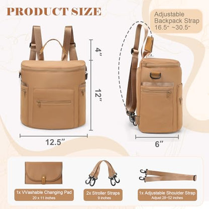 miss fong Neoprene Diaper Bag Baby Diaper Bag Large Capacity Neoprene Backpack with Changing Pad Travel Diaper Backpack with 16 Pockets for Mom & Dad-Brown - color: Neoprene Brown