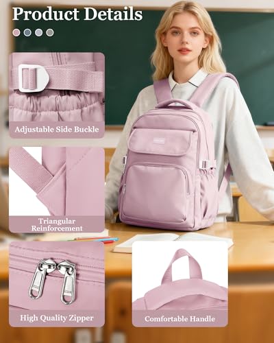 Waterproof School Backpack For College Students Women,Simple Kawaii Bookbags,Casual Laptop Travel Daypack Backpacks,Lightweight School Bags For Girls(Purple) - color: A5-purple