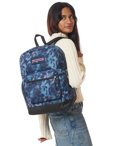 JanSport Cross Town Plus Backpack - Large Main Compartment, Side Water Bottle Pocket, 15-Inch Padded Laptop Sleeve - Ghostly Florals - color: Ghostly Florals Navy/Purple/Pink