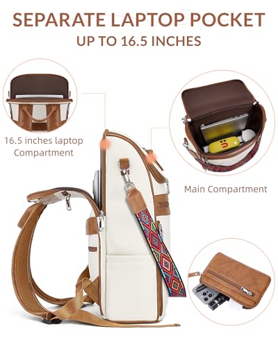 SYTRAH Leather Laptop Backpack for Women Designer Laptop Bag, 16.5 inch Travel Computer Backpacks Purse with Tassel for Work Business with Satchel Purse Beige Brown - color: Beige Brown