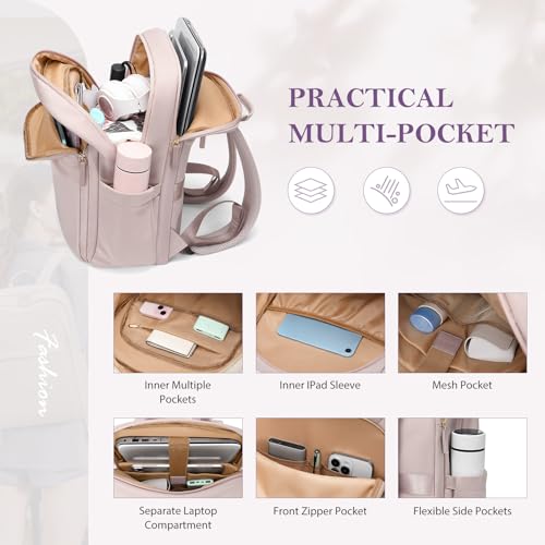 Travel Backpack for Women Personal Carry On Bag Business Weekender Hiking Multilayer Laptop Bag,16 Inch,Pink - color: Upgrade-pink, size: 16 Inch