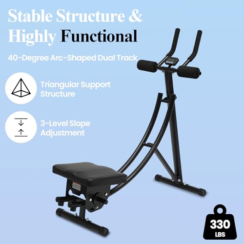 Ab Machine Abdominal Workout Machine Home Gym Exercise Machine with LCD Display, Slope Adjustment Fitness Equipment Silent Roller Core Strength Trainers for Abdomen Arms Back Legs Exercise