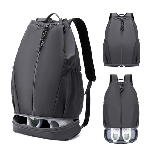 mygreen Gym Drawstring Backpack with Shoe Compartment – Waterproof Sports Bag, Lightweight & Breathable for Gym, Travel, Yoga | Large Capacity, Foldable Design Dark Grey - color: Dark Grey