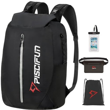 Piscifun Dry Bag Waterproof, Lightweight Dry Backpack Roll-Top Sealed with Waist Pouch and Phone Case Keeps Gear Dry Inside for Kayaking, Boating - color: Black, size: 30L