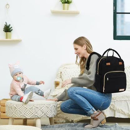 RUVALINO Diaper Bag Backpack, Multifunction Travel Pack Maternity Baby Changing Bags, Large Capacity, Waterproof, Deep Black, Polyester - color: Deep Black