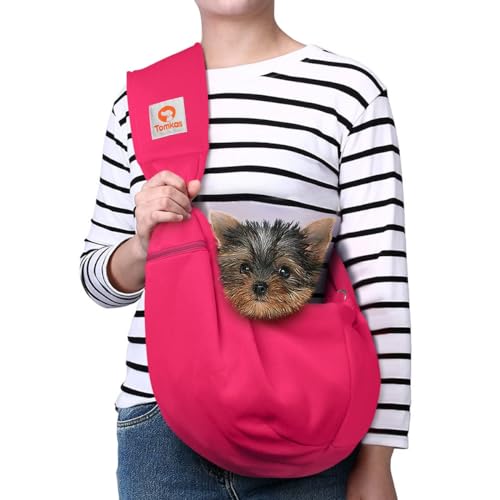 TOMKAS Dog Sling Carrier for Small Dogs Puppy Carrier for Small Dogs (Rose red, Adjustable Strap for 3-10 lbs & Zipper Pocket) - color: Rosered