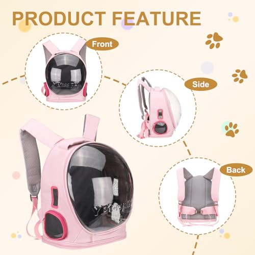 Pet Backpack Carrier, Portable and Ventilated, Oxford Cloth, Dog Cat Travel Bag with Transparent Cover 12.99", (Pink, 1 Pcs), Intended for Hiking/Camping/Traveling - color: Pink
