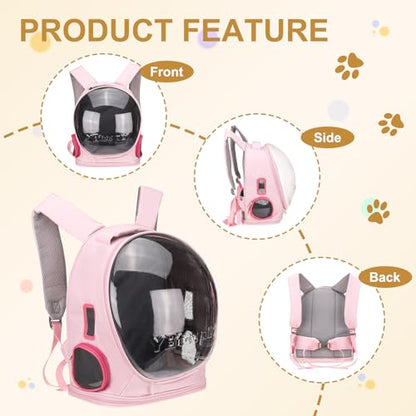 Pet Backpack Carrier, Portable and Ventilated, Oxford Cloth, Dog Cat Travel Bag with Transparent Cover 12.99", (Pink, 1 Pcs), Intended for Hiking/Camping/Traveling - color: Pink