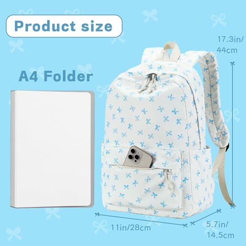LEDAOU School Laptop Backpack for Teen Girls Lightweight 15.6 inch Bookbag for College Middle High School Women Casual Travel Daypack - color: Blue Bow-beige