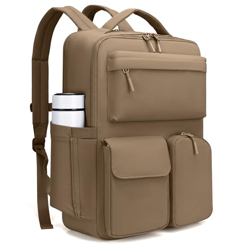 FODOKO Backpack for Work, Casual Backpack for Women Men Daypack Backpack for Travel College Bookbag Separate Compartment for 15.6 Inch Notebook Brown - color: Brown