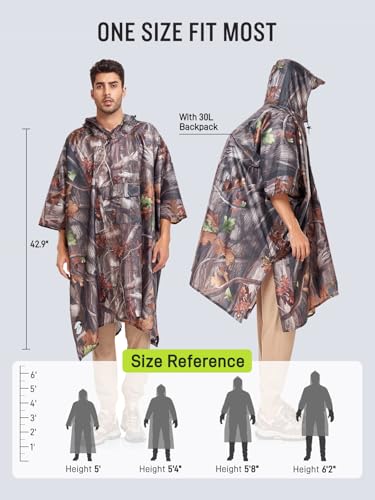 SaphiRose Extra Thick Hooded Rain Poncho Double Layer Waterproof Raincoat Jacket for Men Women Adults - color: Camouflage