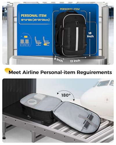 MATEIN HER 40L Travel Backpack for Men with Shoe Compartment, TSA Waterproof Personal Item Bag for Spirit Airlines Fit 17" Laptop, 18x14x8 Inches Underseat Backpack Weekender Overnight Bags, 2 Pcs Set - color: Black
