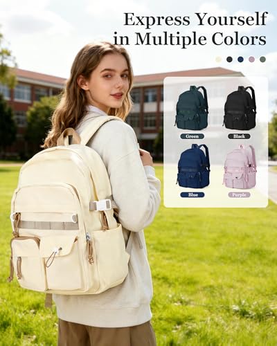 weradar Cute Backpack For School Teens Girls,Aesthetic Bookbag,Waterproof College Backpack For Women,Middle School Bag Casual Daypacks Travel Back pack With Lots of Pockets(Beige) - color: A3- Beige