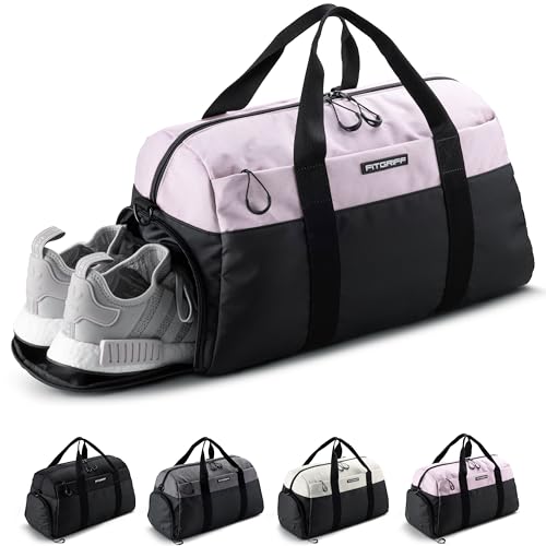 Fitgriff® Gym Bag V2 for Men and Women with Shoe & Wet Compartment - Duffle Bag for Travel, Sports, Fitness and Workout - color: Black / Pink, size: 22 x 12 x 13 inches (Medium)