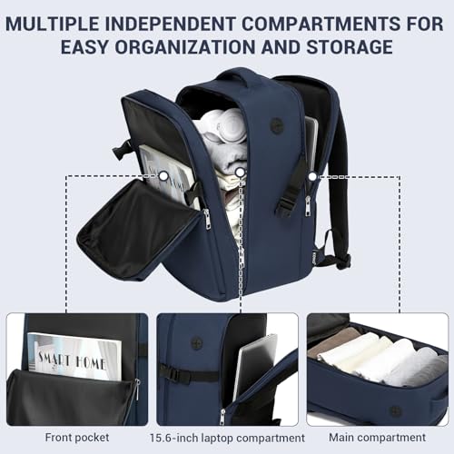 Kono 20L Casual Daypack, 40×20×25 cm, Airline Approved, 15.6" waterproof Laptop Backpack for Men & Women – Navy - color: Navy