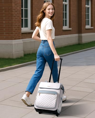 Rolling Backpack for Women, Travel Rolling Laptop Backpack with Wheels, Vertical & Horizontal Storage 2 In 1, Flip-Top Design, Water-Resistant Overnight College Underseat Carry on Luggage, Grey - color: Grey