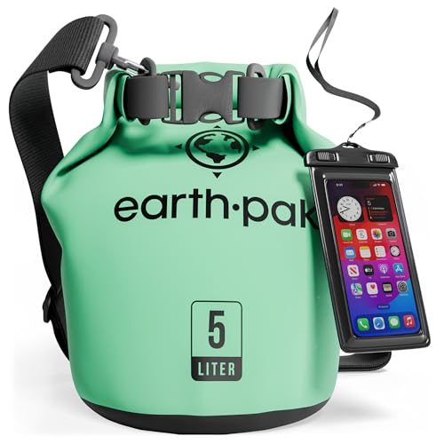 Earth Pak Waterproof Dry Bag - Roll Top Waterproof Backpack Sack Keeps Gear Dry for Kayak with Waterproof Phone Case - color: Seafoam Green, size: 5L