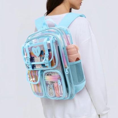 Clear Backpack for Girls Women Heavy Duty Transparent Bookbag School Backpack with Mesh Pockets Stadium Approved See Through Backpack (Blue) - color: Blue
