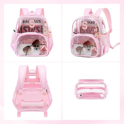 PIG PIG GIRL Clear Backpacks for Stadium Events Approved 12×6×12 Clear Bookbag for Women Mini Transparent Letter Back Pack, Pink, Letter-S - color: Pink, style: S