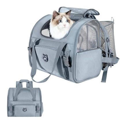 Lollimeow Expandable Large Cat Carrier Backpack, Supports up to 22 lbs - color: Light Grey, size: 16.5"L x 10.2"W x 15.8"H