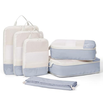 Narwey 6 Set Compression Packing Cubes for Travel, Lightweight Expandable Luggage Organizer Bags, Durable Space Saver Bags (Grey) - color: Grey