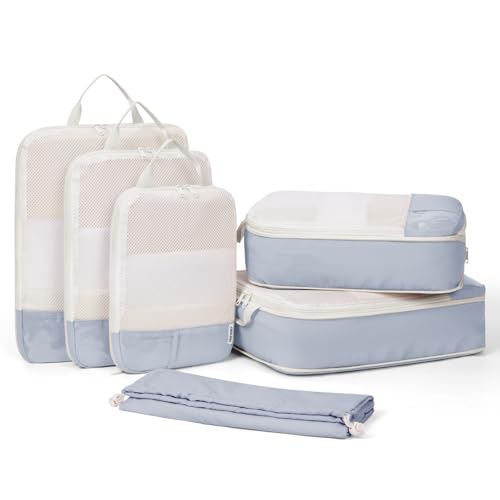 Narwey 6 Set Compression Packing Cubes for Travel, Lightweight Expandable Luggage Organizer Bags, Durable Space Saver Bags (Grey) - color: Grey