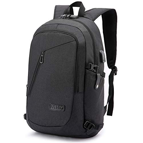 WENIG Anti-Theft Travel Laptop Backpack with USB Charging Port Lock,Water Resistant Slim Work Computer Bag for Men College Bookbags Fits 15.6 Inch Laptop - color: Black, size: 15.6