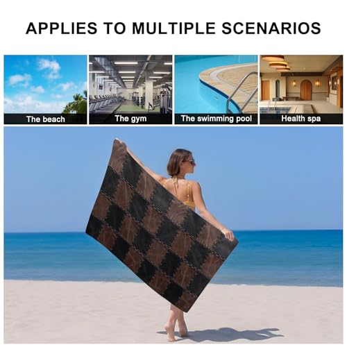 Black Brown Checkered Bath Towels Set of 3 for Bathroom,Soft Absorbent Shower Beach Hand Face Hair Yoga Workout Gym Towel Dish Wahcloth,Modern Farmhouse Plaid Wooden Quick Dry Bath Towels+Set - color: Brown, Bronze, Black