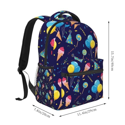 Water Resistant Hiking Backpack Happy Birthday Party, Outdoor Sports Daypack with Side Water Bottle Pocket for Travel and Beach - color: Pattern (259)