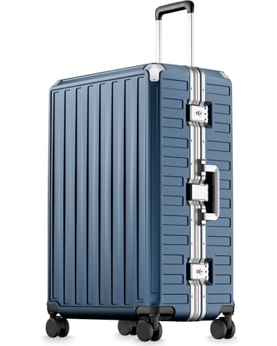LUGGEX Checked Suitcase with Spinner Wheels, 8010S Aluminum Frame Zipperless Polycarbonate Hard Shell Suitcase (ZX-Core, Blue, 28 Inch) - color: Ocean Blue, size: Checked-Large 28-inch
