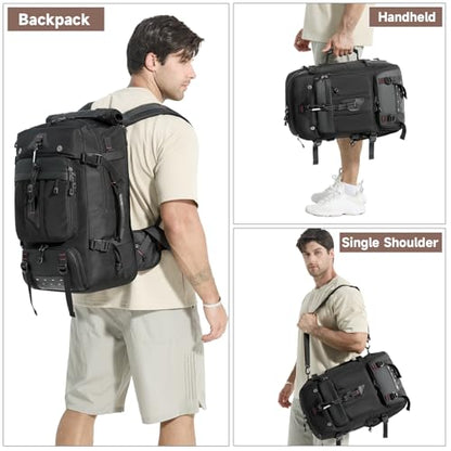 SWICKY Travel Backpack for Men, 50L Carry On Flight Approved Convertible Duffle Bag with Shoe Compartment, 17 inch Laptop Backpack Luggage Bag with USB Charging Port for Weekender Camping Hiking
