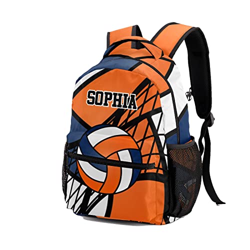 Volleyball Orange White Backpack Personalized Waterproof Casual Daypack Gift for Holiday Birthday - color: Design 4