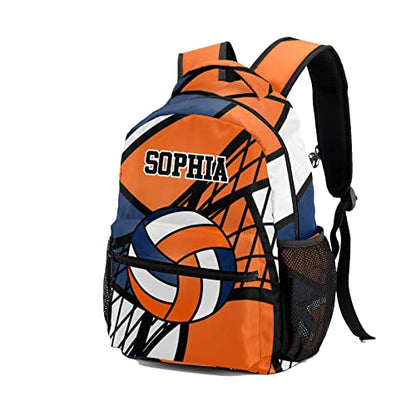 Volleyball Orange White Backpack Personalized Waterproof Casual Daypack Gift for Holiday Birthday - color: Design 4