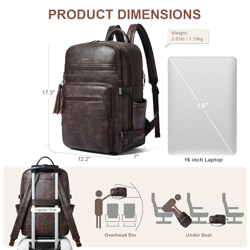 Shrrie Laptop Backpack for Women,Vegan Leather Backpack Work Computer Backpacks fits 16" Laptop,Water Resistant Teacher Nurse Casual Daypack for Weekender Camping Travel,Two-toned Coffee - color: Two-toned Coffee