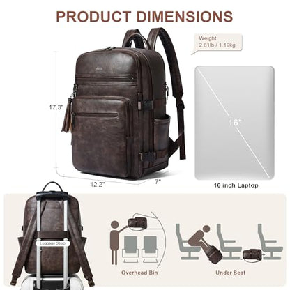 Shrrie Laptop Backpack for Women,Vegan Leather Backpack Work Computer Backpacks fits 16" Laptop,Water Resistant Teacher Nurse Casual Daypack for Weekender Camping Travel,Two-toned Coffee - color: Two-toned Coffee