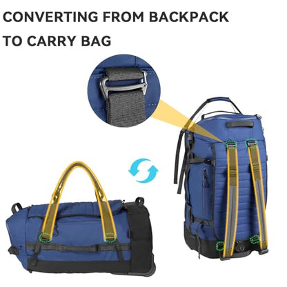 85L 29“ Foldable Rolling Backpack with Wheels, Soft-side Travel Duffle Bag with Separate Shoe Compartment, Full Quilted Bottom,Navy Blue - color: Navy Blue