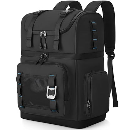 Large Waterproof Insulated Cooler Backpack for Men & Women, Double Decker Leak Proof Cooler Backpack for Beach, Camping, Picnic, Travel, 26L, 44Cans - color: Black