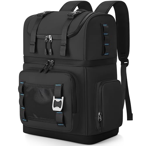 Large Waterproof Insulated Cooler Backpack for Men & Women, Double Decker Leak Proof Cooler Backpack for Beach, Camping, Picnic, Travel, 26L, 44Cans - color: Black