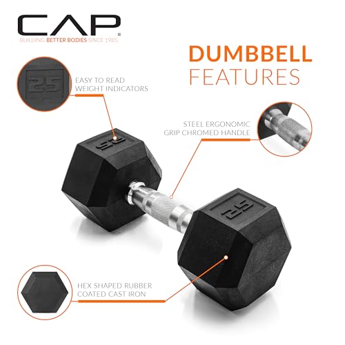 CAP Dumbbell Set with Rack, Rubber Coated Hex Free Weight Set | 100–300 lb Options, Vertical Space-Saving Storage for Home Gym Strength Training - size: 150 lb Set - Light Gray Rack, style: Chrome Handle