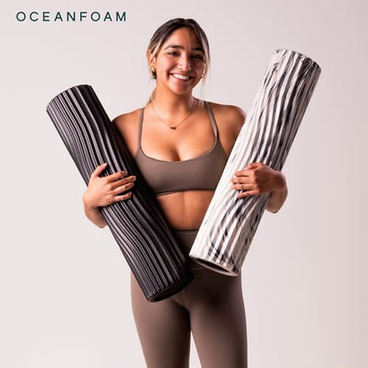 Oceanfoam Tsunami Roller (Black Marbled) - Extra-Large, 26" x 5.9" - Soft, Textured Foam Roller for Physical Therapy, Back Pain, Exercise & Stretching - Wave Textured - Yoga, Athletics, & Wellness - color: Black Marbled