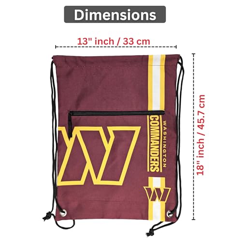 FOCO Washington Commanders NFL Drawstring Backpack with Zippered Pocket — Officially Licensed, Cordura Nylon - color: Washington Commanders